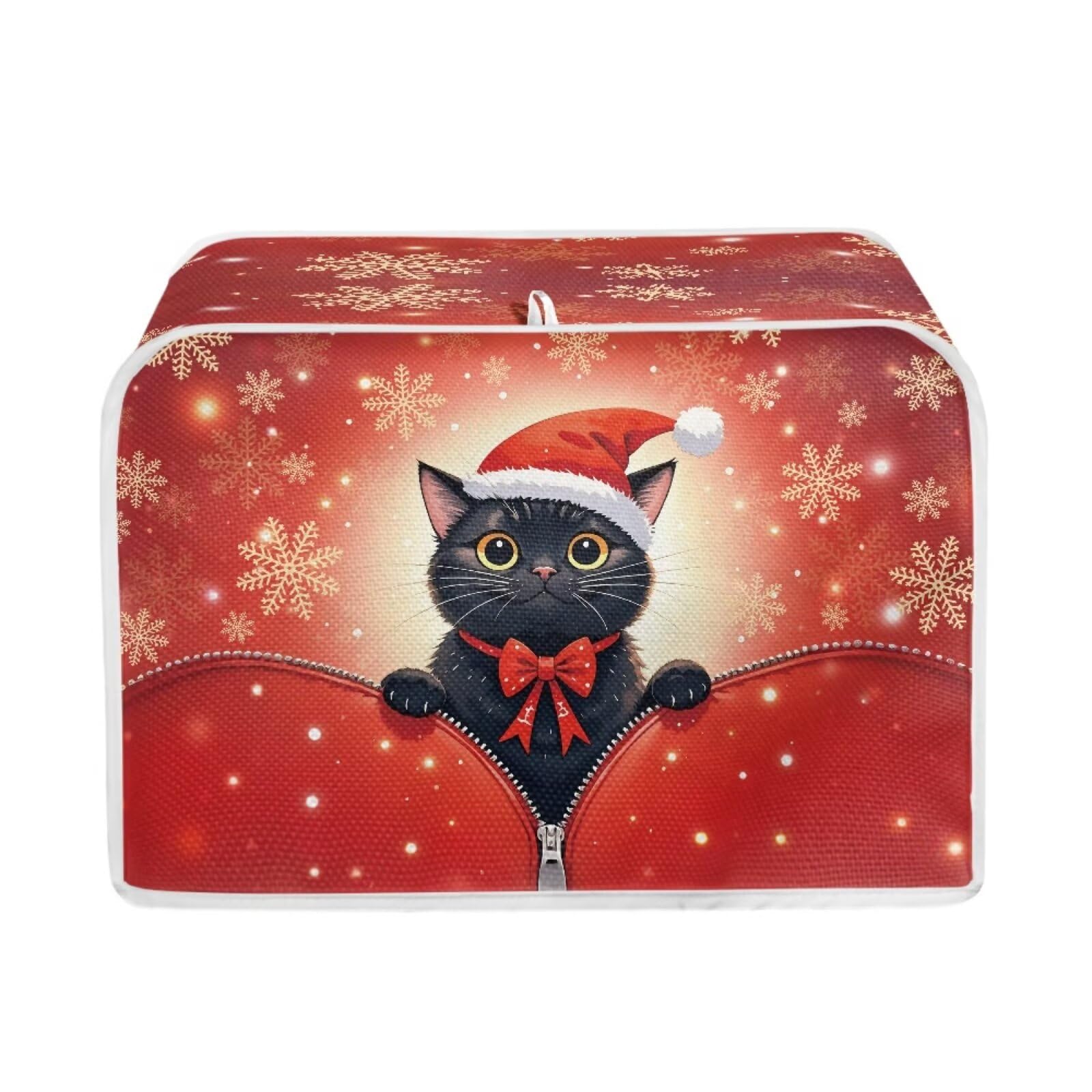Christmas Theme Toaster 4 Slice Cover Cat Snowflake Print Small Kitchen Appliance Dust Covers Kitchen Decorations, Red