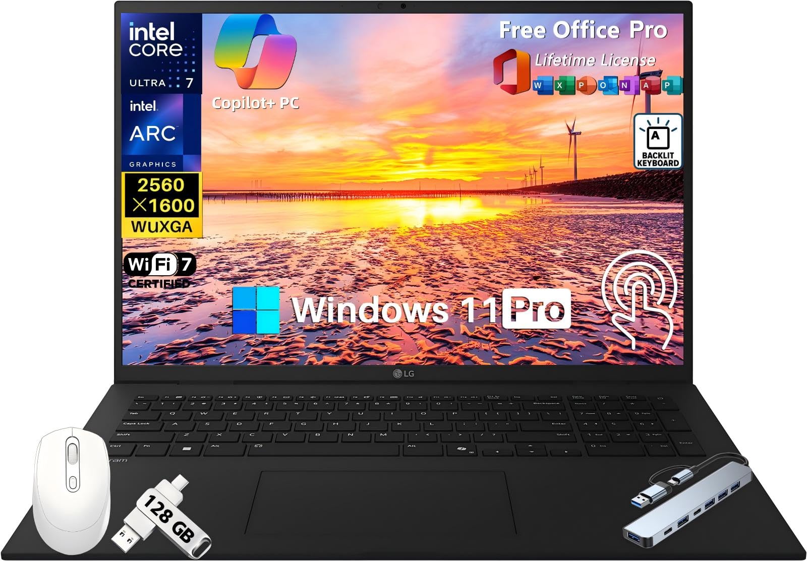 2025 Gram 17 Touchscreen Laptop, Copilot+ PC, 2560 x 1600 320 Nits Display, Intel Ultra 7 258V CPU, Intel Arc Graphics, 32 GB DDR5 RAM, 4 TB SSD, Backlit KB, Thunderbolt, Wi-Fi 7, w/Accessories
