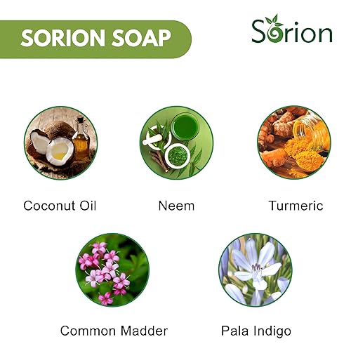 Miniatura 6 de Sorion Jabón para cara y cuerpo – Barra de jabón para suavizar y reconfortar la piel seca, picazón y escamosa con aceite de coco, cúrcuma, barra de