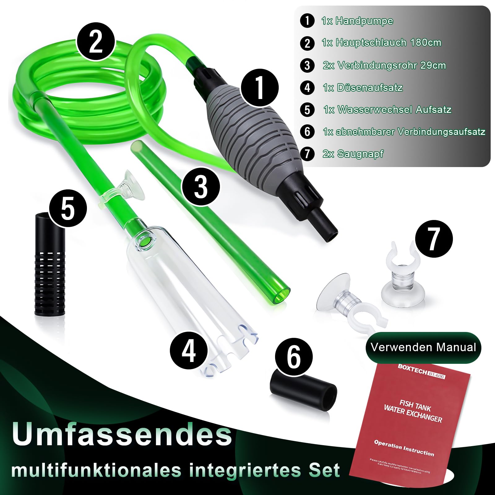 boxtech Aquarium Reiniger, Aquarium Wasserwechsel, Aquarium-Reinigung Sand Filter Fisch Tank Kiesfilter Einstellbare Durchflussregelung für Wasserwechsel
