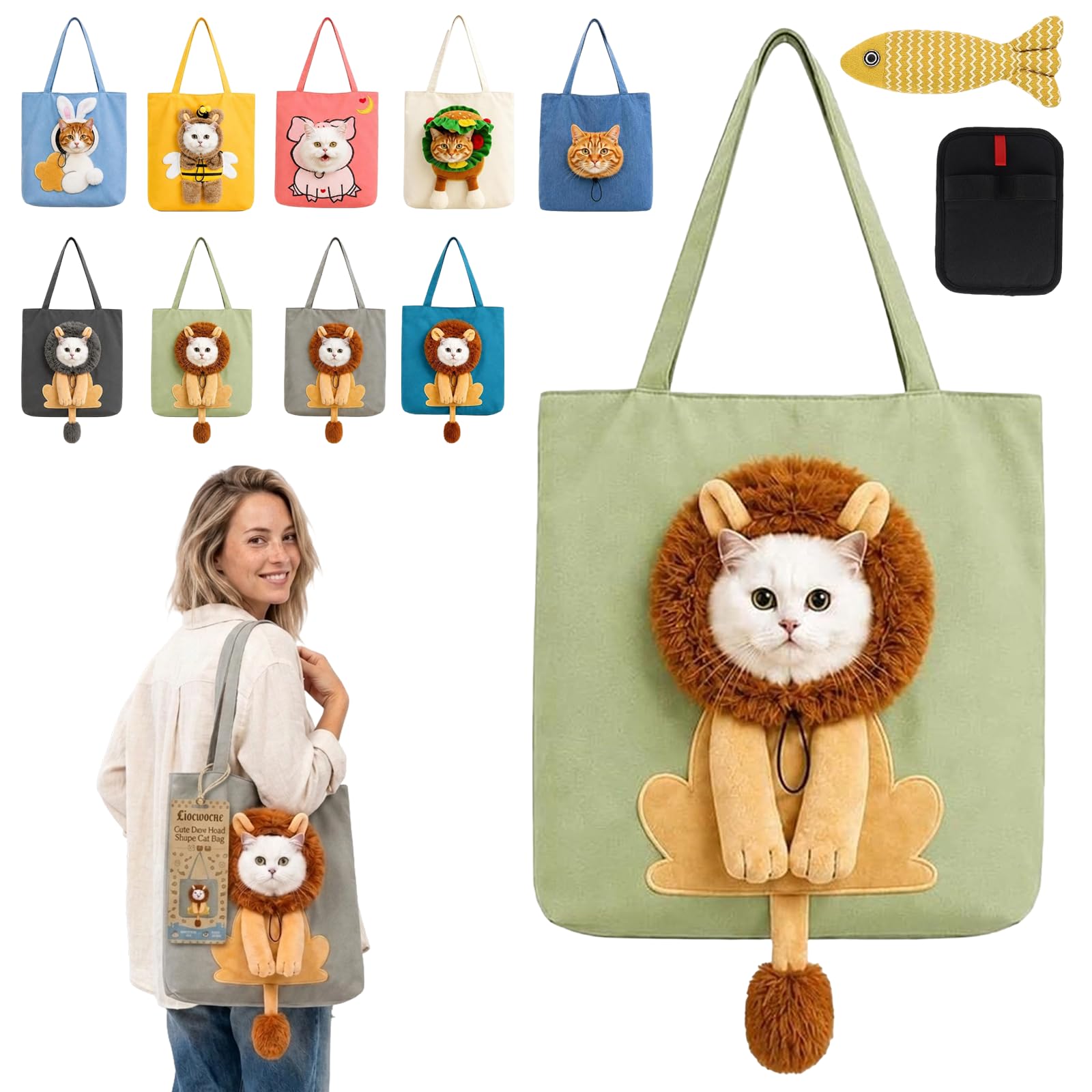 Cute Dew Head Shape Cat Bag, Canvas Pet Carrier for Travel (B,M)