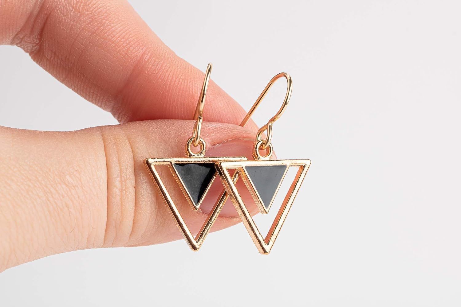 Gold Enameled Tribal Triangle Drop Earrings in Multiple Colors