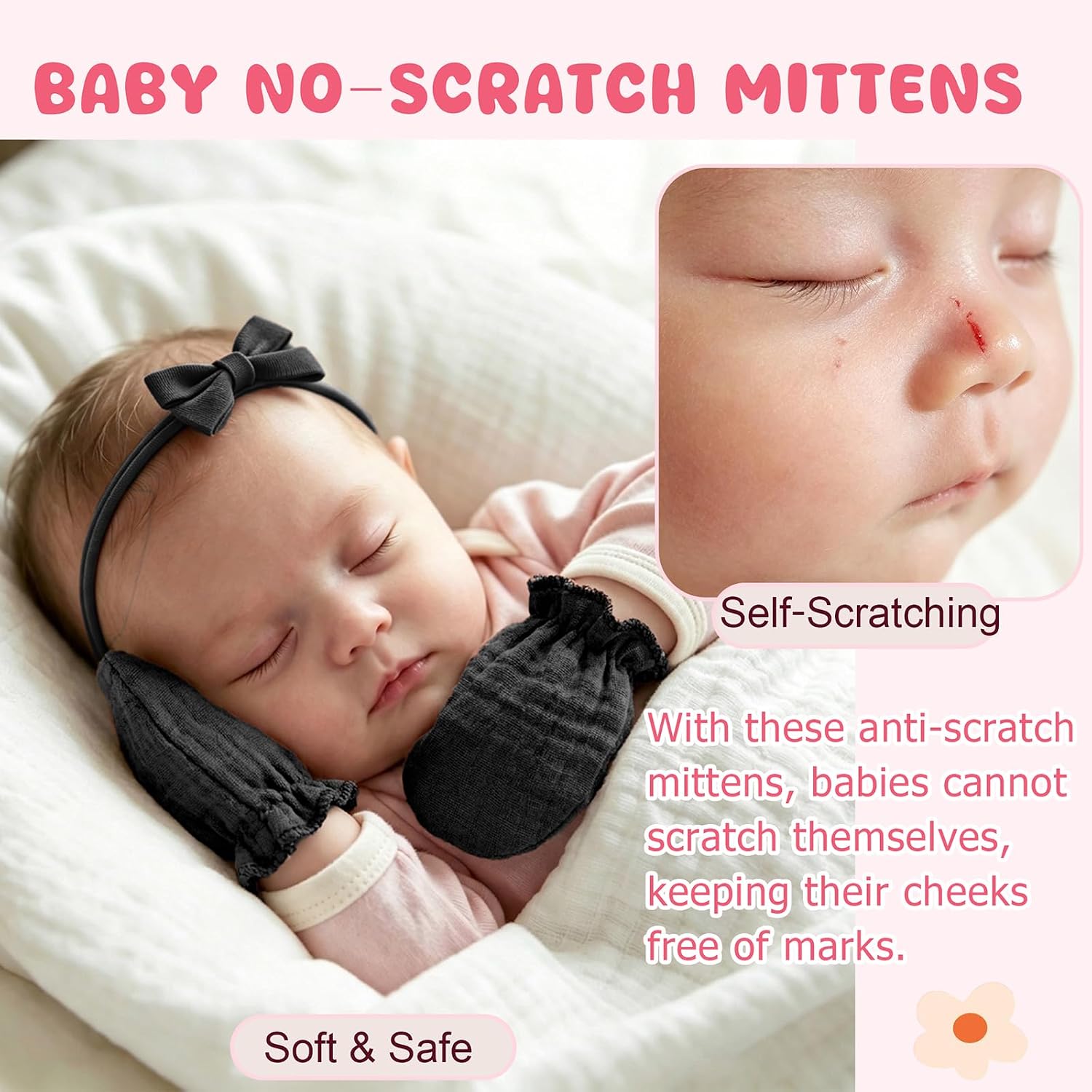 BQUBO Muslin Baby Mittens for Newborn Cotton No Scratch Breathable Gloves