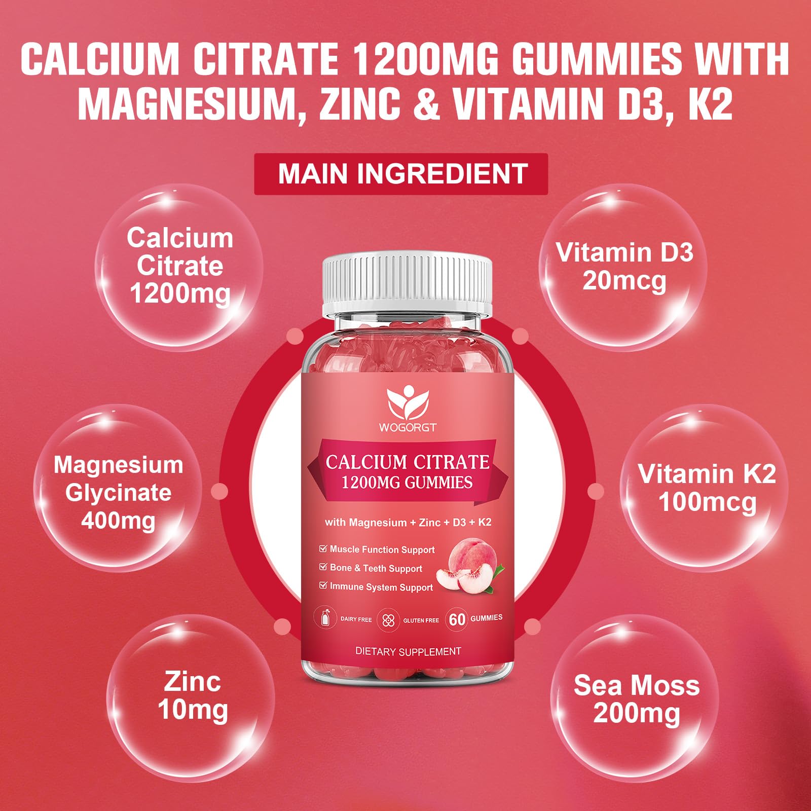 Calcium Citrate 1200mg Gummies with Vitamin D3 K2 for Women & Men, 60Ct — Amazon image 3