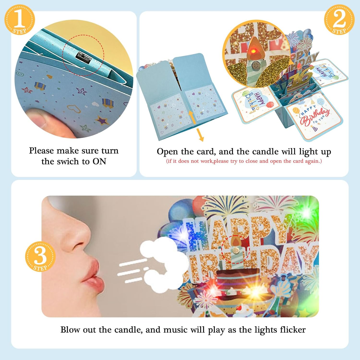 4th Years Old Birthday Pop Up Greeting Card with Light and Music image 3