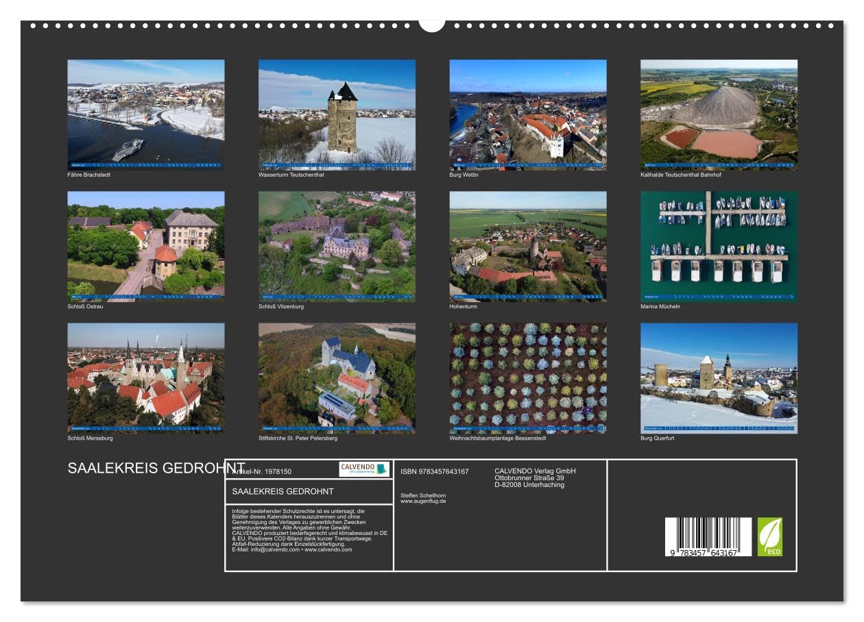 SAALEKREIS GEDROHNT (Wandkalender 2026 DIN A2 quer), CALVENDO Monatskalender: Mit der Drohne durch den Saalekreis (CALVENDO Orte)