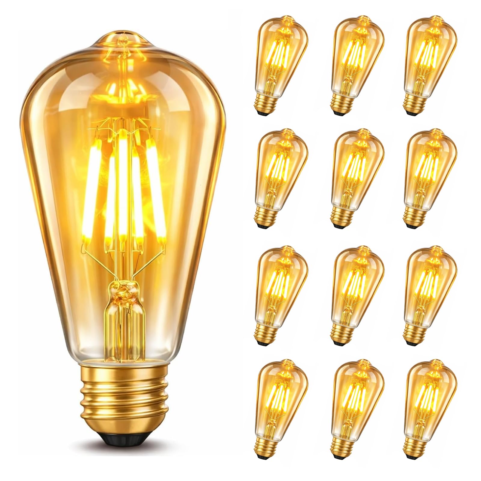 GBLY 12er pack LED Glühbirne E27 Vintage Lampe - ST64 Retro Warmweiss Glühlampe 4W Filament Leuchtmittel 2700K Edison Birne Dekorative Energiesparlampe Antike Beleuchtung für Restaurant Haus Café