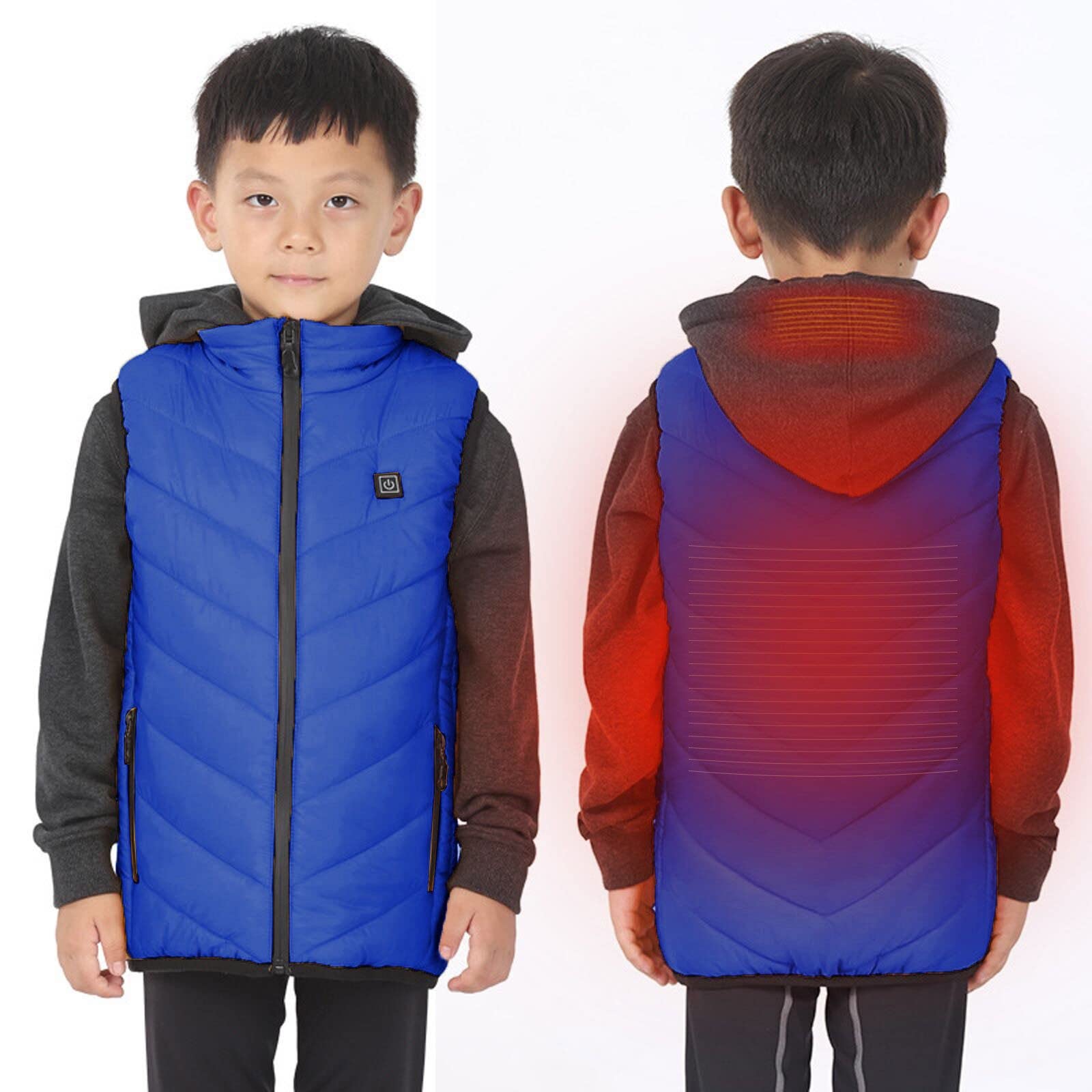 Gilet Chauffant USB Enfants Manteau Doudoune Chauffant Electrique Garçons Filles avec 3 Zones de Chauffage Sans Manche Veste Chauffante Doudoune Enfants Vêtements Chauffants