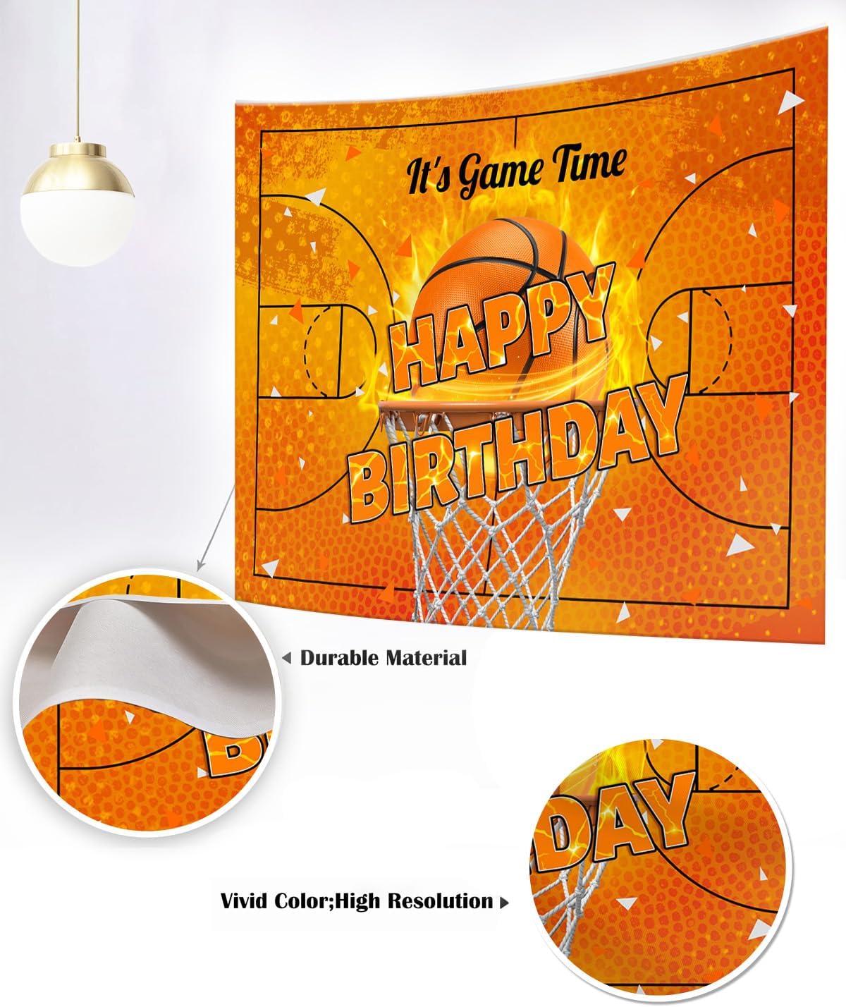 Mocsicka Basketball Birthday Backdrop It's Game Time Basketball Birthday Party Decorations Banner for Boys Men Sport Theme Happy Birthday Photography Backgrouns (Orange, 7x5ft(82"x60")) - Image 3