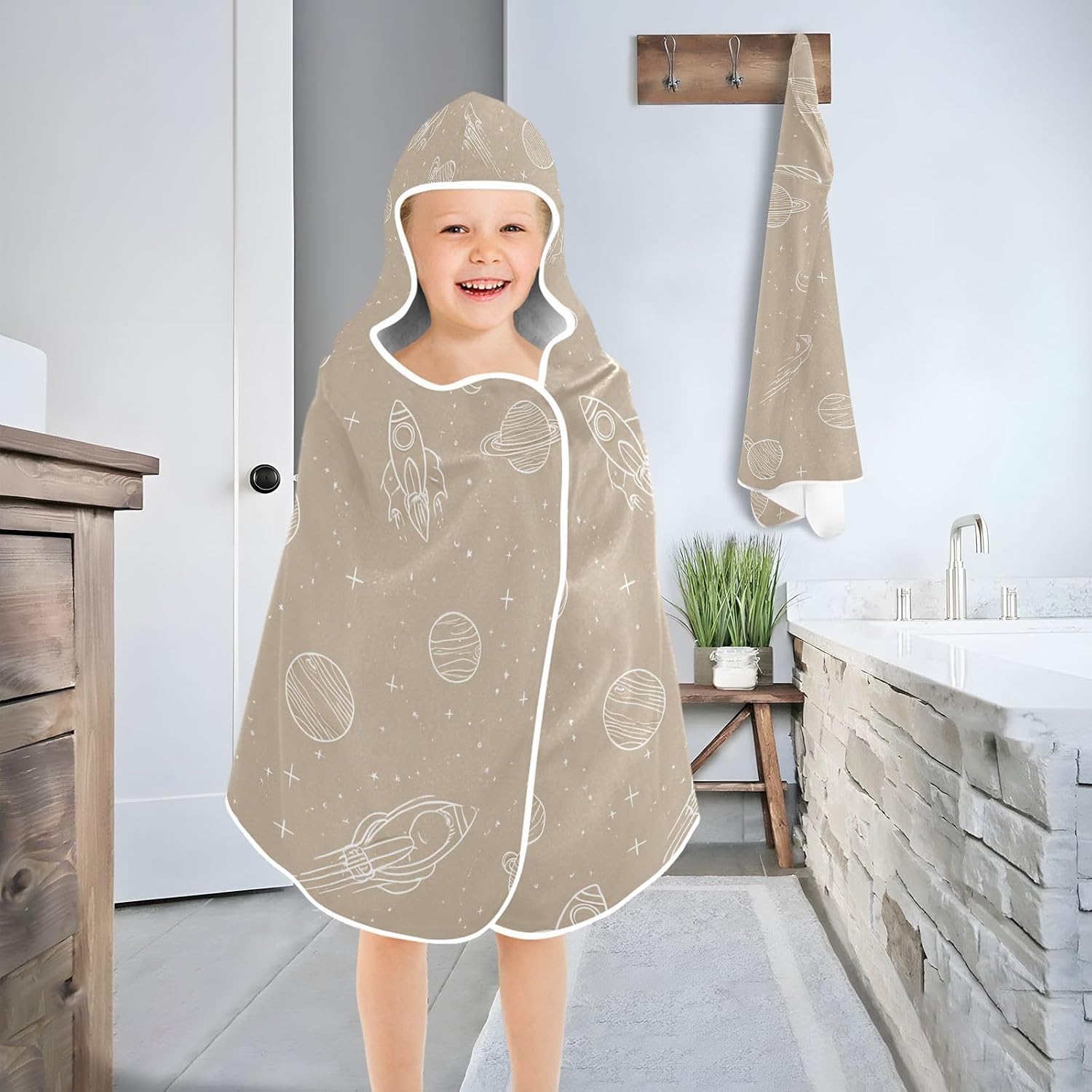 Kids Bath Towels with Hood Adventure Slate Space Brown Boys Hooded Beach Towel Soft