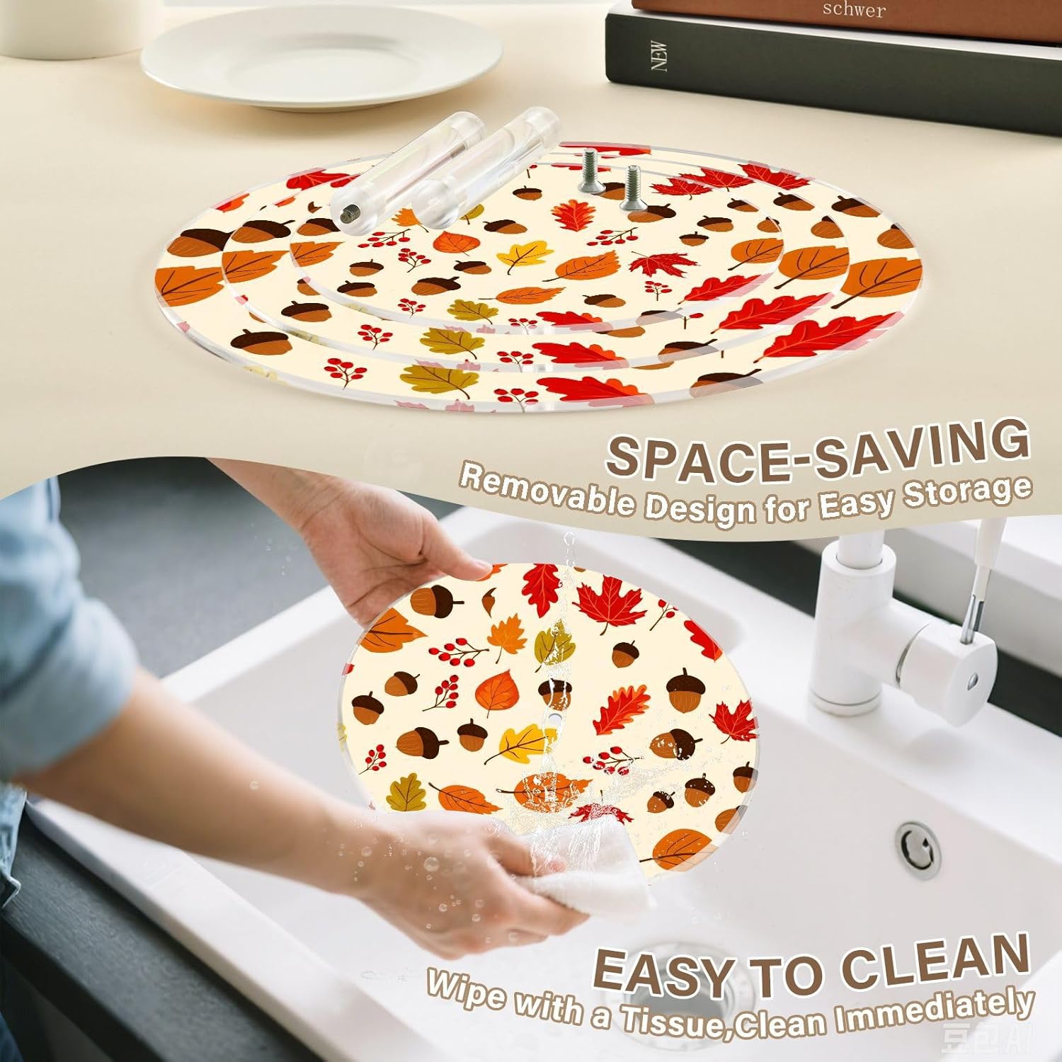 Autumn Fall Acorn Maple Leaves Thanksgiving 3 Tier Acrylic Cupcake Stand, Cupcake Stand for 34 Cupcakes for Weddings,Christmas,Holidays,Parties,Birthday,Printed Cupcake Tower 23301619