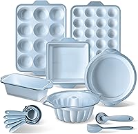 Vista 1 de COOK WITH COLOR Juego de 17 piezas de moldes de silicona para hornear - Moldes antiadherentes y fáciles de limpiar para magdalenas con marco de Azul