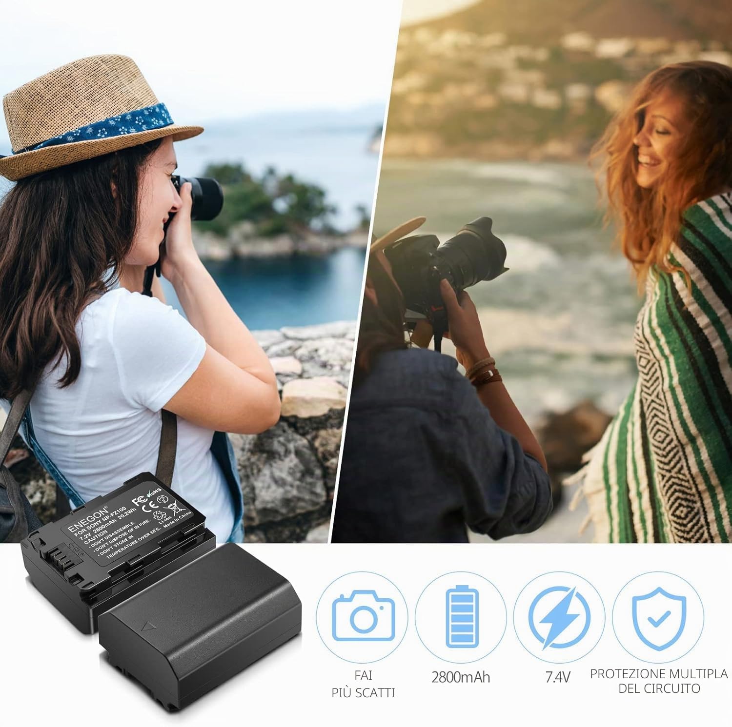 ENEGON NP-FZ100 Batteria 2800mAh, batteria ricaricabile agli ioni di litio, batteria di ricambio FZ100 compatibile con Sony A6600, A7C, A7III, A7RIII, A7RIV, A9, A9R, A9S, Alpha 9, Alpha 9R, Alpha 9S