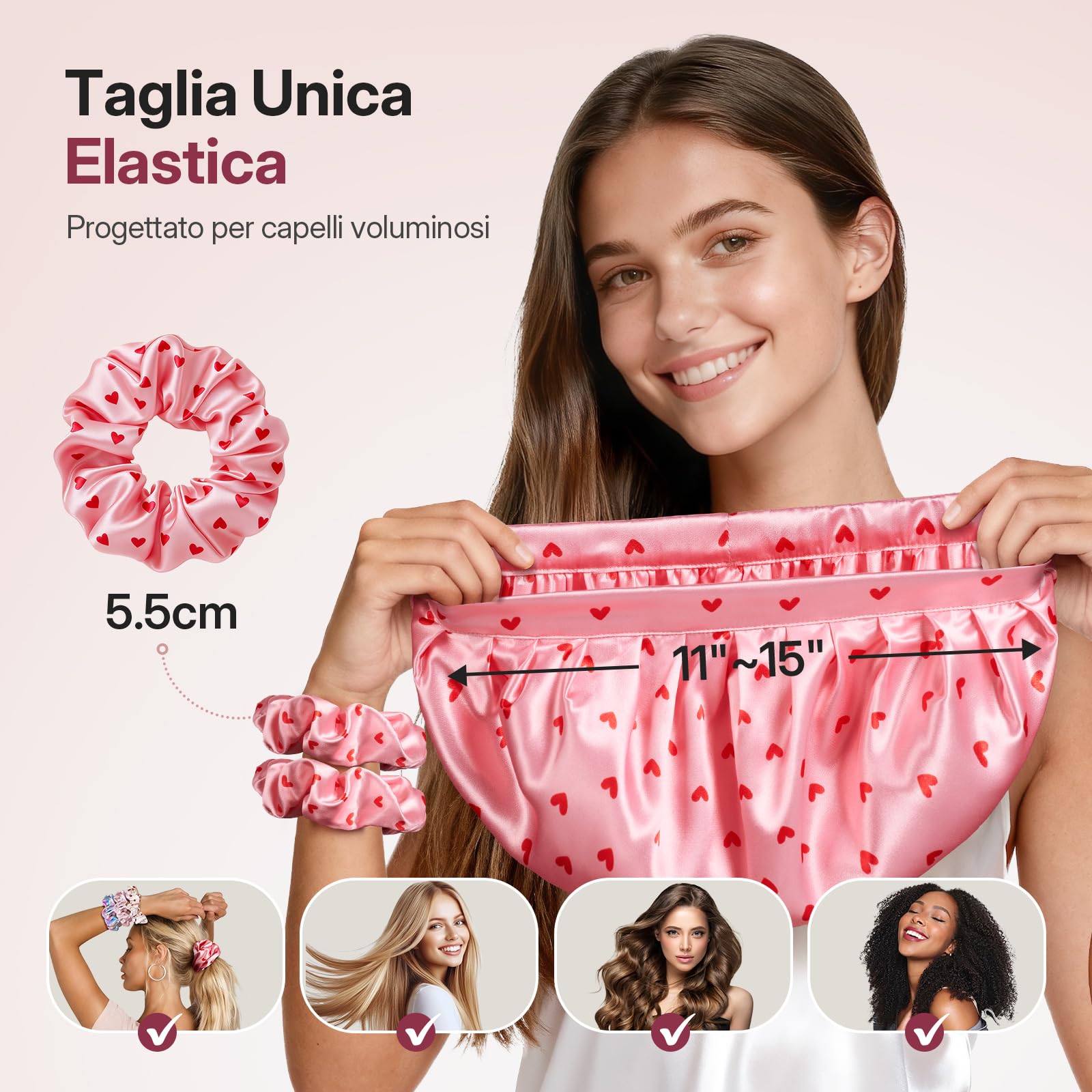 LitBear Cappello da notte da donna per dormire, regolabile a doppio strato di raso con elastici per capelli naturali ricci