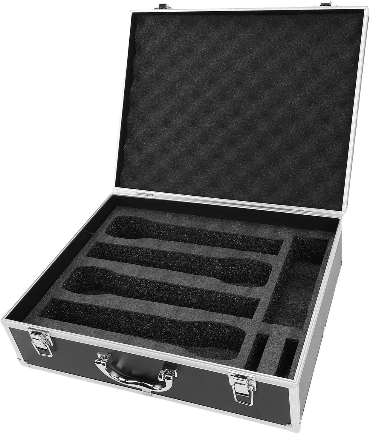 ASHATA Hard Shell Carrying Case Ideal for Wireless Mic System Storage, Aluminum Alloy Sturdy Build, Holds 4 Microphones Compact Storage Bag for Receiver & Accessories
