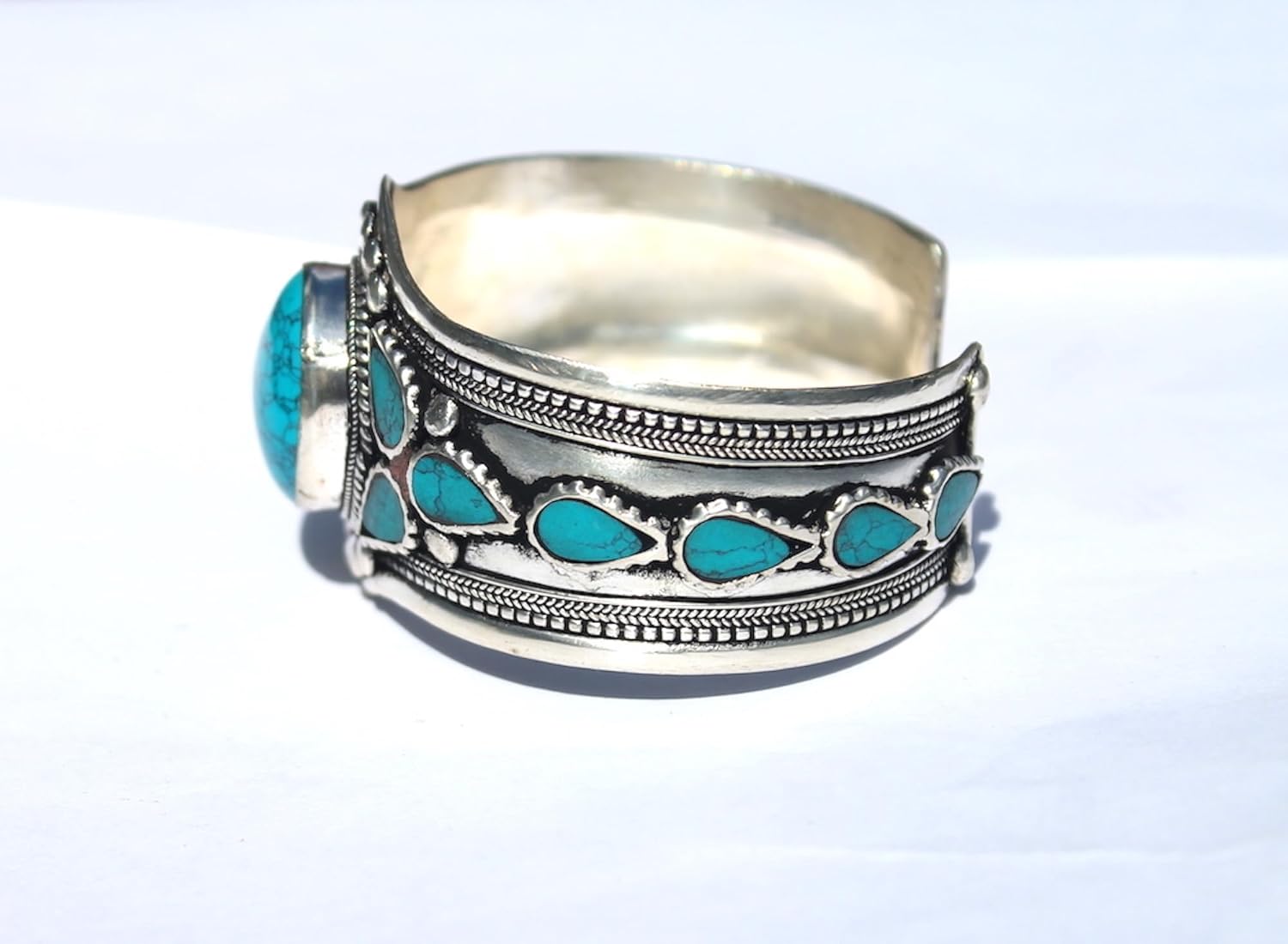 Multi-Stone Blue Stabilized-Turquoise Adjustable Cuff Bracelet | Unique Boho Jewelry for Men & Women