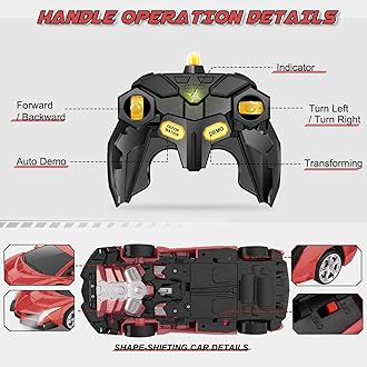 Britik Toys for Kids 3-8 Year Old: Transforming Remote Control Car Toys Gifts for Boys Age 3 4 5 6 7 8 Birthday Presents Toy for Toddler Transformable 2 in 1 Robot RC Car Toy 360° Rotating-Red