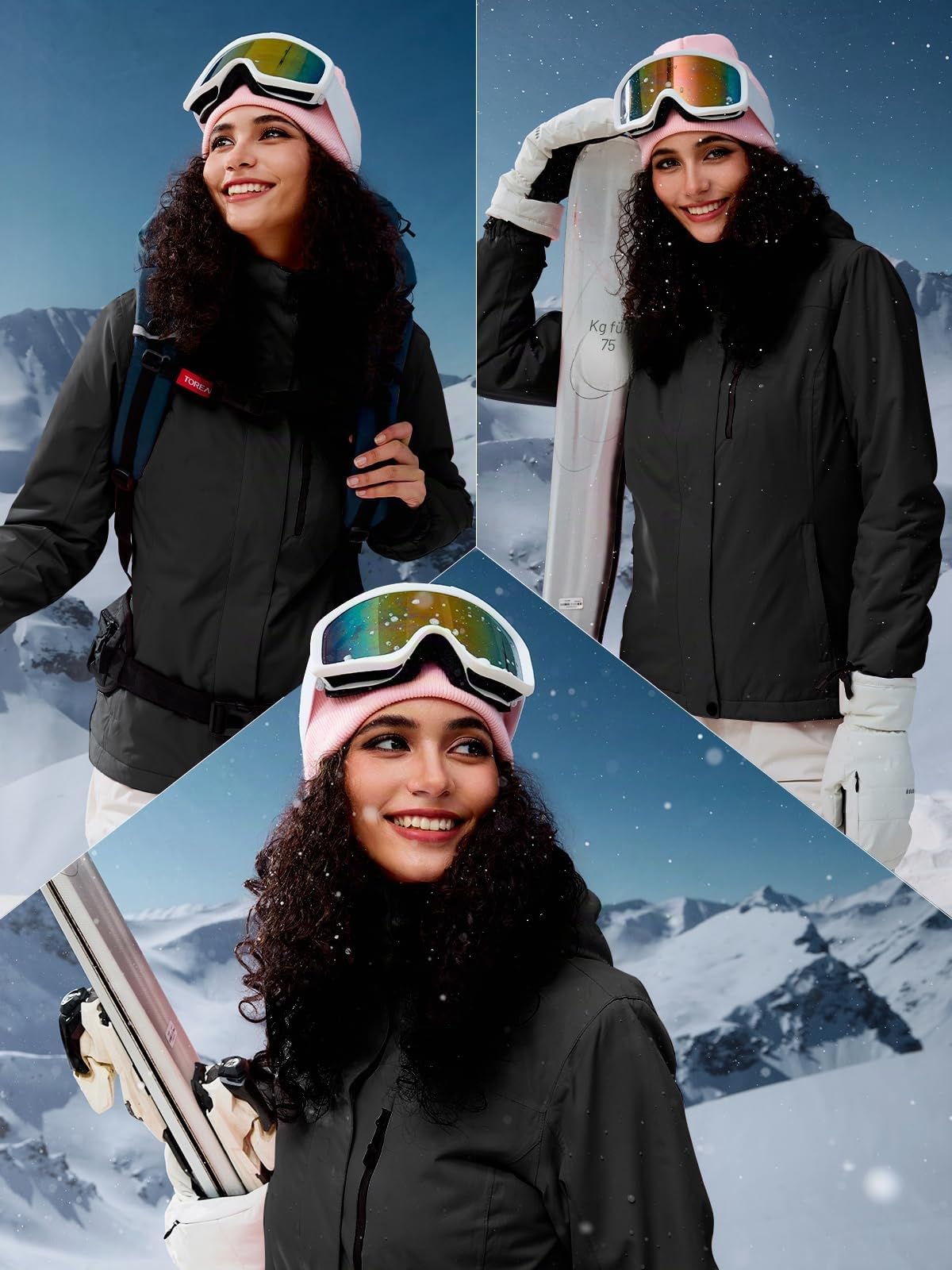 FREE SOLDIER Damen Winterjacke Wasserdicht Atmungsaktiv Warme Fleece Gefütterte Ski Jacke Outdoor Winterregenjacke mit Kapuze und Vollständig Versiegelte Nähte