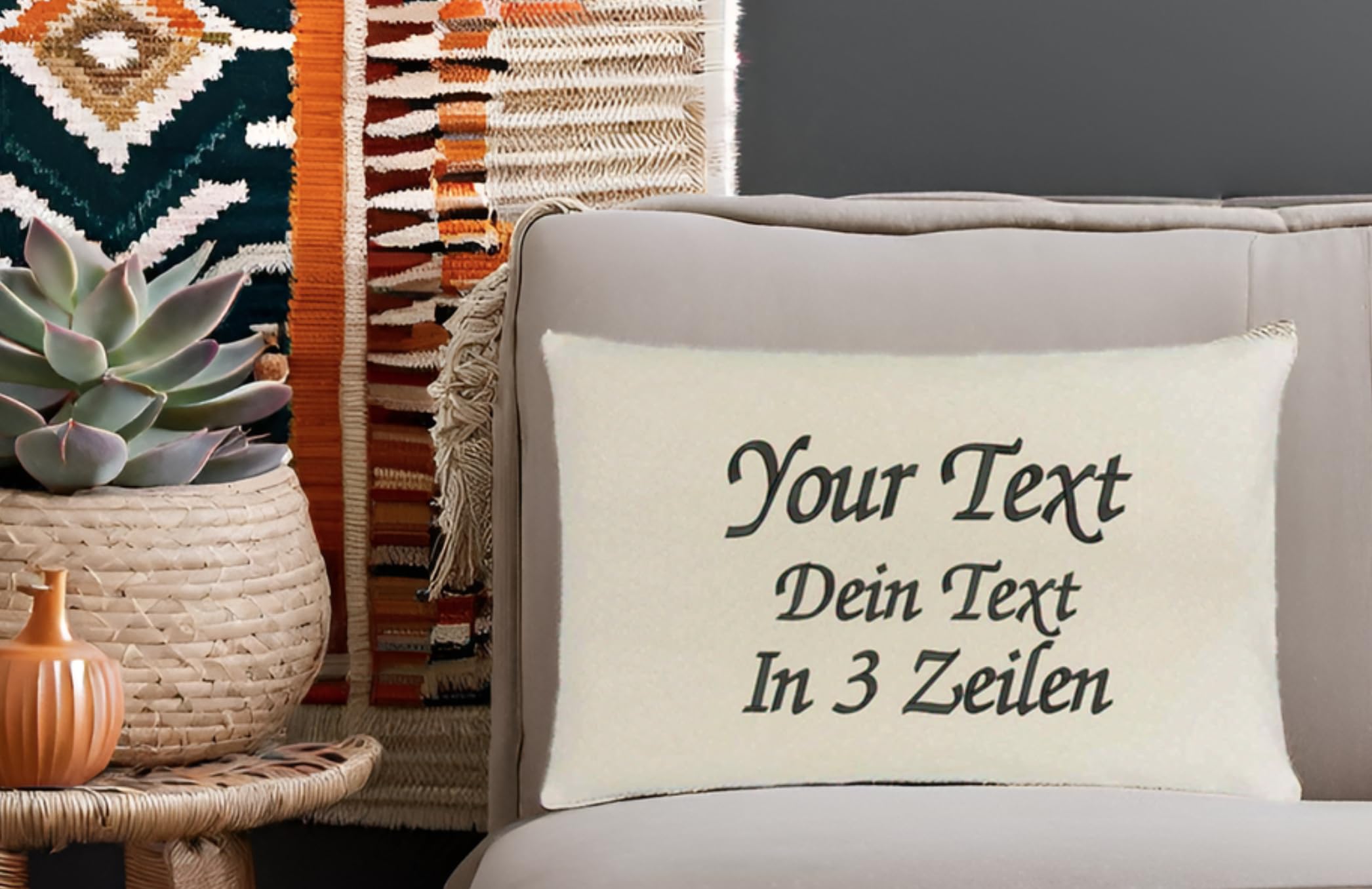 Kissen mit Namen - personalisiertes Kopfkissen mit deinem Text - Dekokissen mit Füllung - Kissenbezug Personalisieren - Custom Pillow - individuelle Stickerei - Füllung und Bezug (beige)