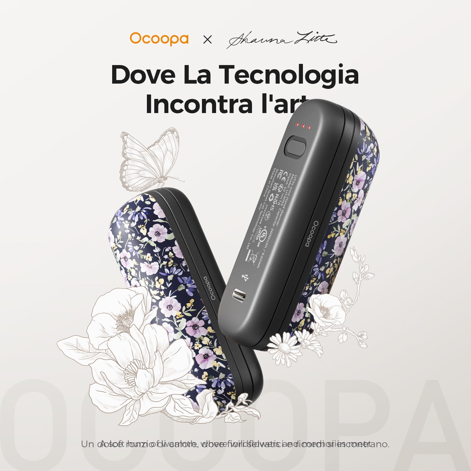 OCOOPA Scaldamani Ricaricabili 2 in 1, Scaldamani Elettrico Magnetico 5200mAh, Scaldamani Tascabili, 3 Livelli di Riscaldamento Fino a 52 ℃, Regali da Campeggio per la Pesca per Uomo, UT2s Mini