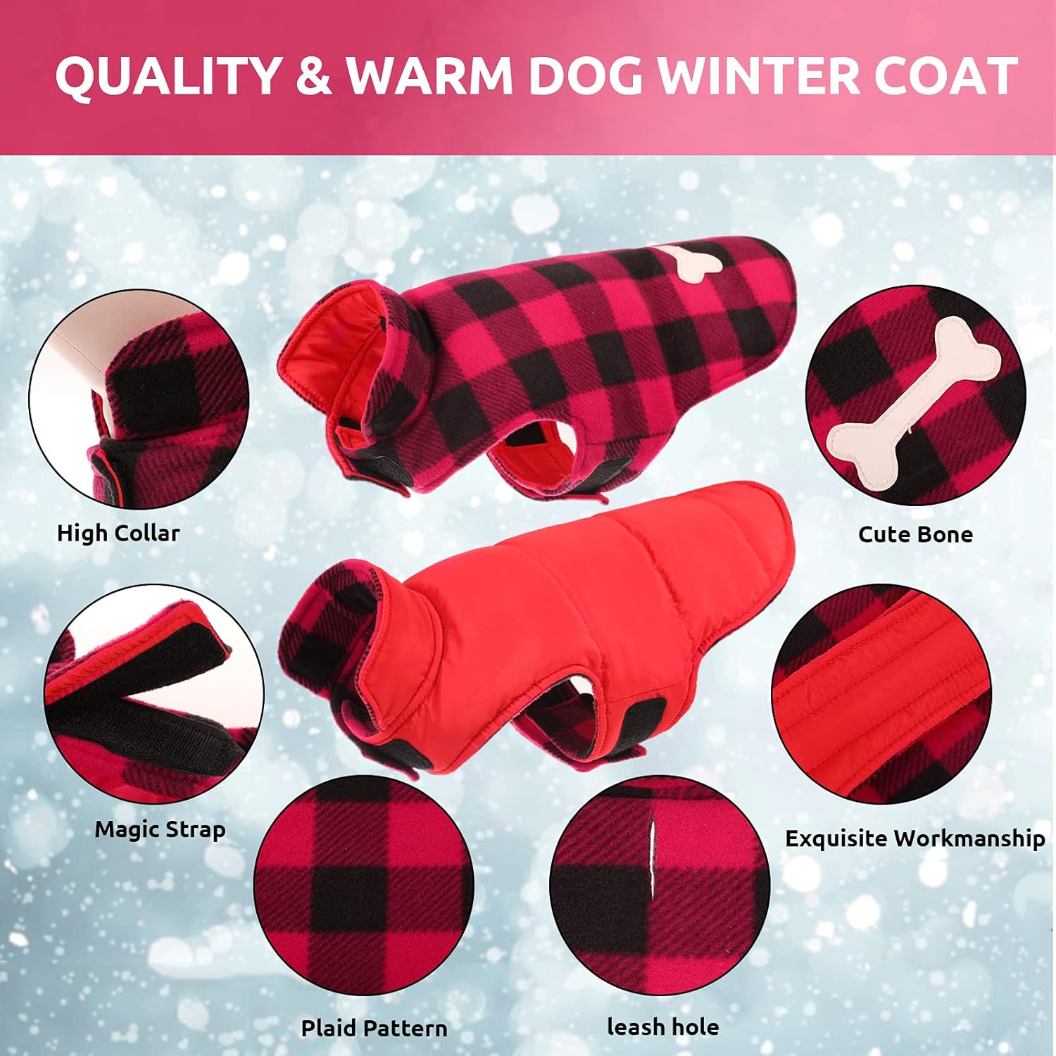 Dasior Dog Winter Coat, Classic Plaid Reversible Jacket for Pet Cold Weather Clothing (Red, Large) : Pet Supplies