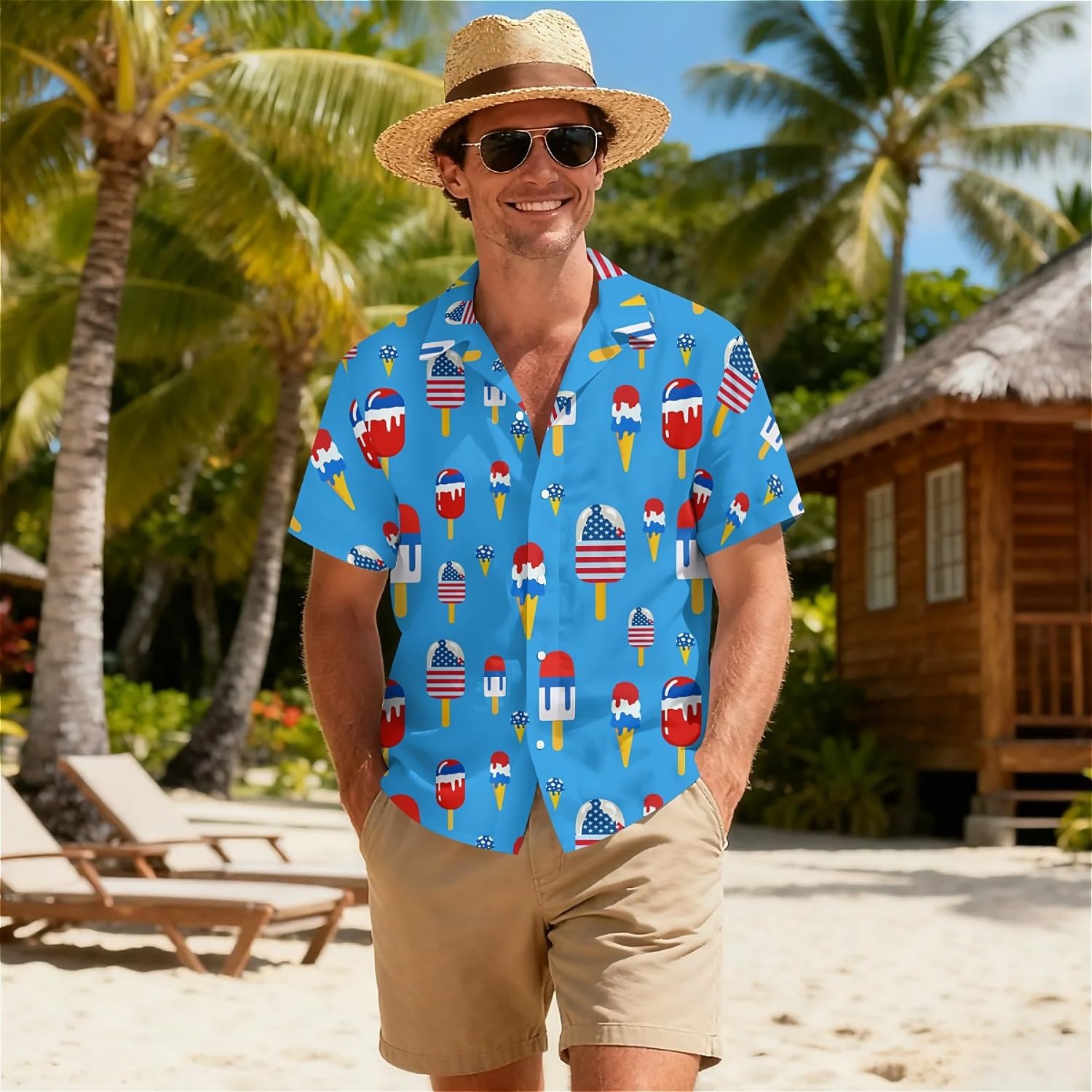 Amasnay Pirate Map Men's Hawaiian Shirt Short Sleeve Floral Button Down Shirts Tropical Holiday Beach Shirts