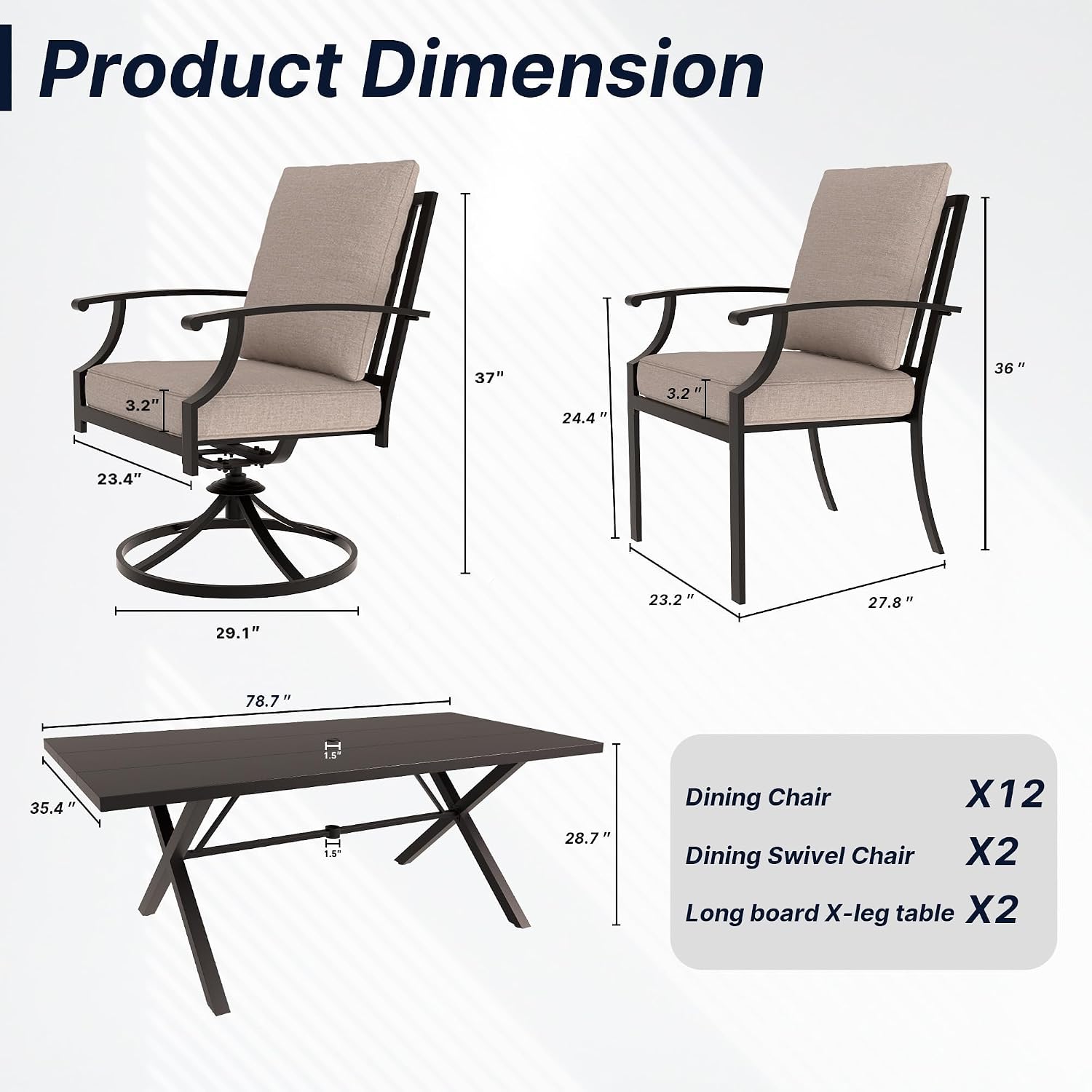16 PCS Patio Table and Chairs Metal Outdoor Patio Furniture Set,Dining Table Set with Swivel Chairs for Deck,Backyard and Garden,Brown