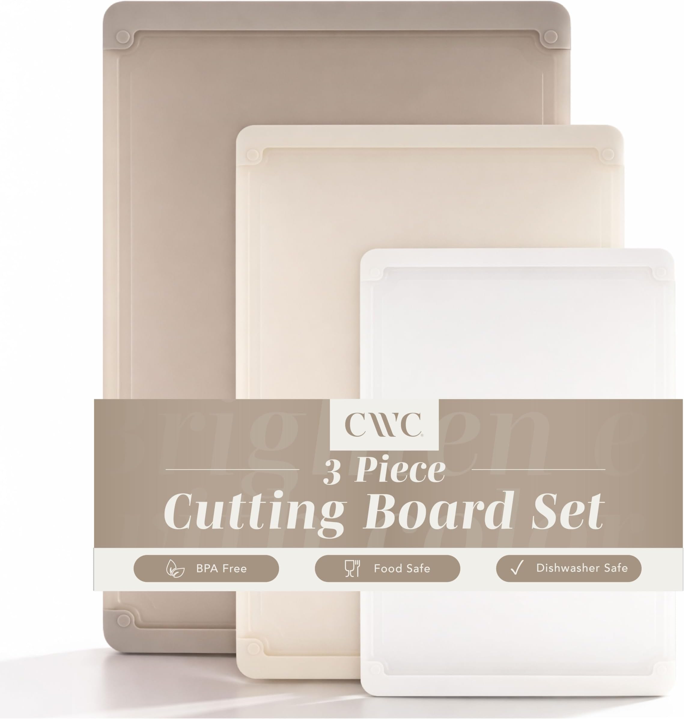 Extra Large Cutting Board Set, Jumbo-Sized Boards with Rubber Border for Enhanced Cooking Experience, 3-Piece, Brown