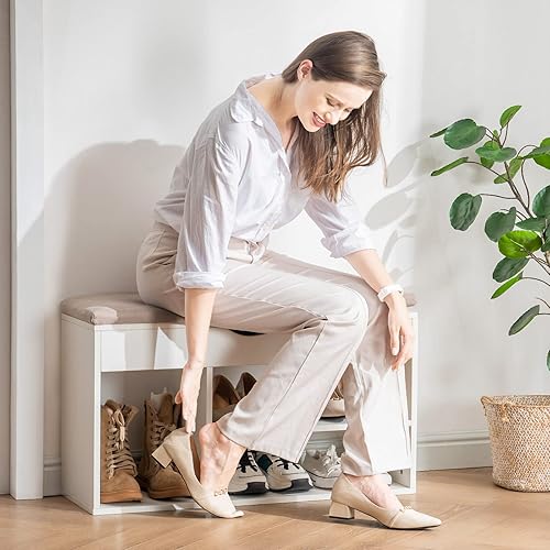 Miniatura 46 de Apicizon Banco de almacenamiento de 31 pulgadas, banco de zapatos con espacio de almacenamiento abatible y cojín acolchado, banco de entrada de