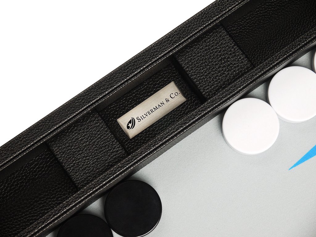 Silverman & Co. Zestaw 48 cm Premium Backgammon - duży rozmiar - czarna tablica, szkarłatna czerwień i niebieskie punkty patriotu