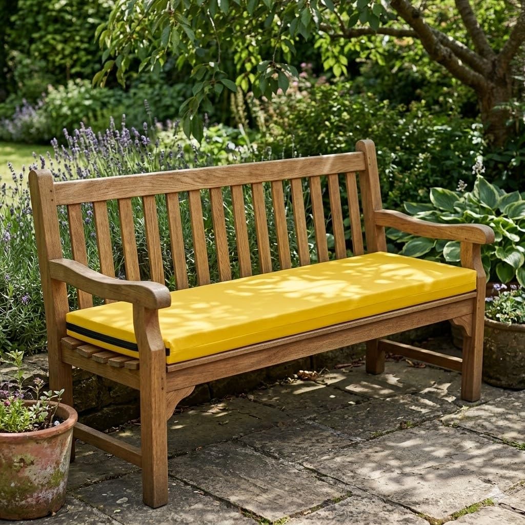 Goldstar Beddings Premium Garden Bench Cushion - 2 Seater Foam Seat Pad for Indoor/Outdoor Use (Yellow, 2 Seater 16 x 42 x 2)