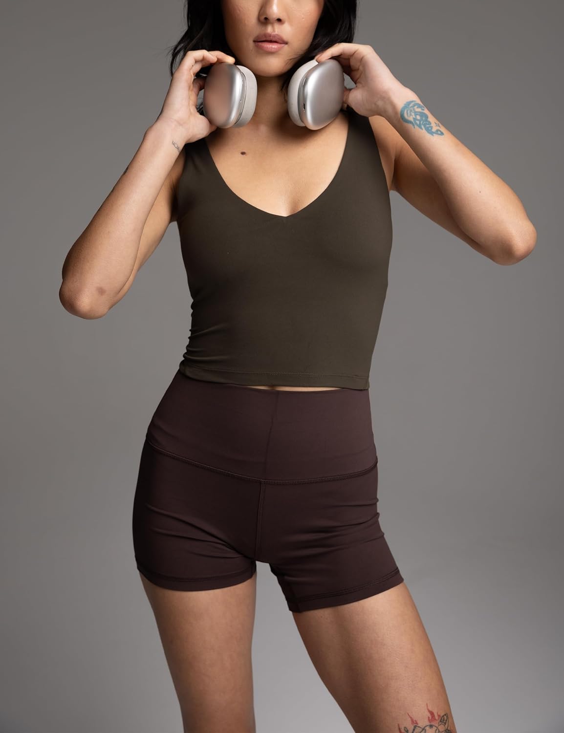 Wenamelt V Neck Longline Buttery Sports Bra for Women U Back Padded Crop Workout Yoga Tank Top with Built in Shelf Bra - Image 3