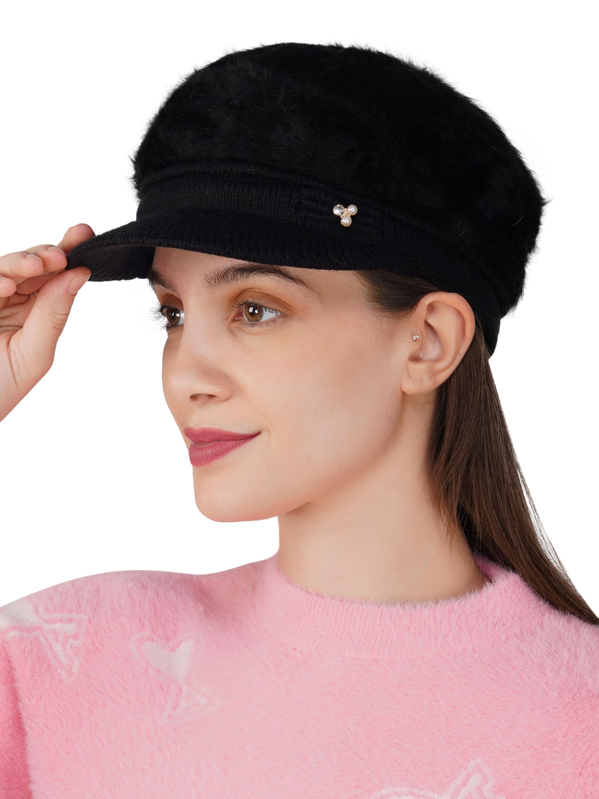 isweven Woolen Winter Cap for Women Girls, Soft & Warm Visor Beanie Hat (Free Size, 4173)-picture-23