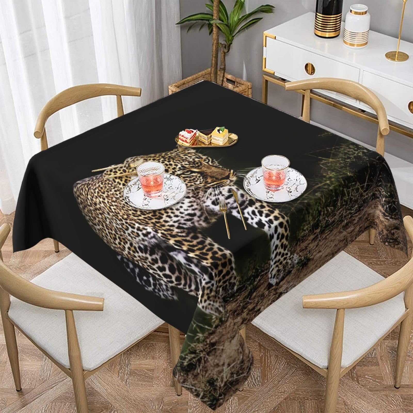 DCEHGEW Wild Animals Cheetah Prints Square Tablecloth 137x137 CM, Waterproof Fabric Table Cloth for Dining Table, Farmhouse Table Cover for Kitchen Dining Tabletop Decoration