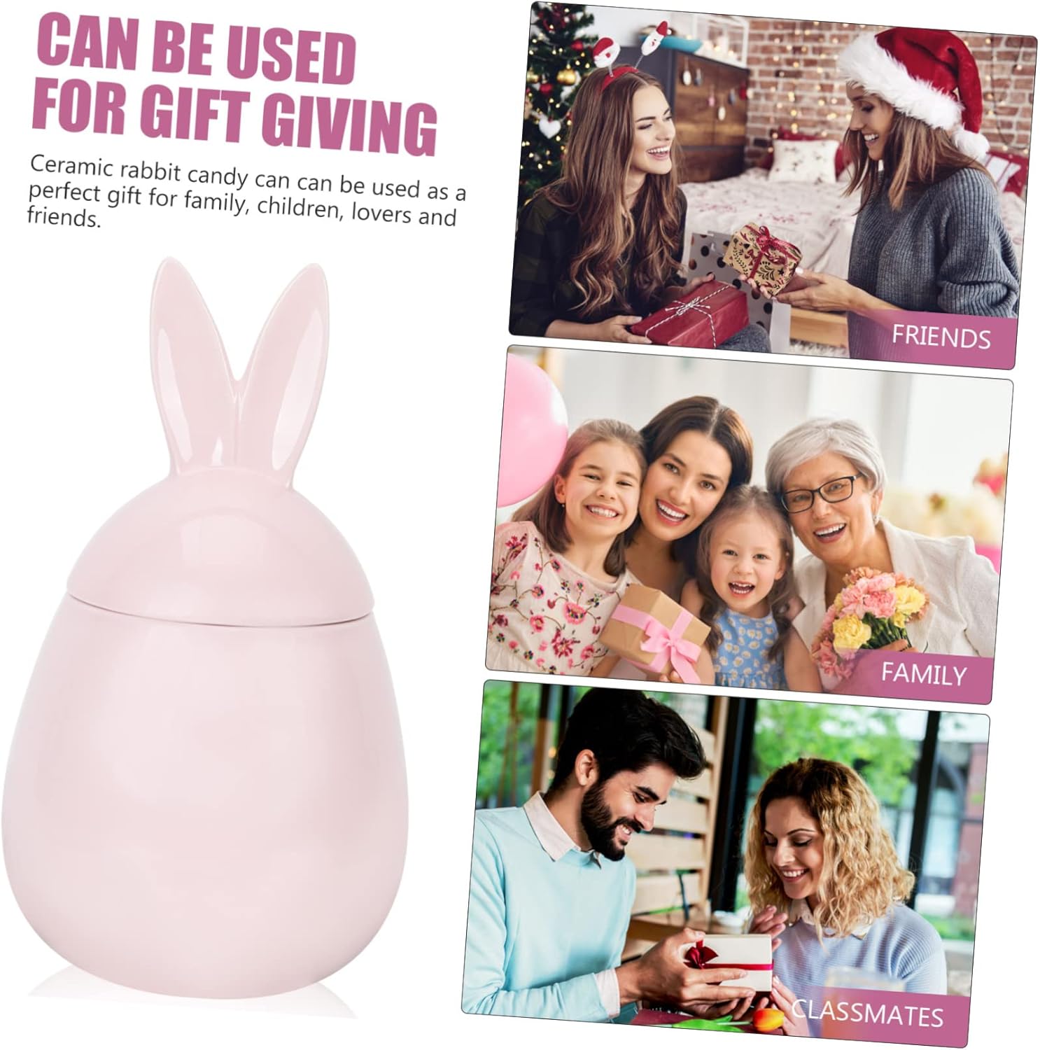 Homoyoyo Ceramic Bunny Storage Jar Lid Multi-functional Tea Canister for Home Organization Easter Decor and Candy Storage Housewarming