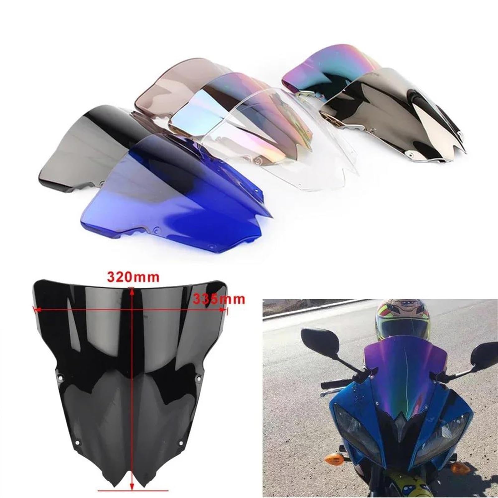Parabrisas Doble Burbuja para Motocicleta, Deflectores Protectores para Yamaha YZF R6 600 2008-2016, Carenado Deflector Alerón para Moto(Claro)