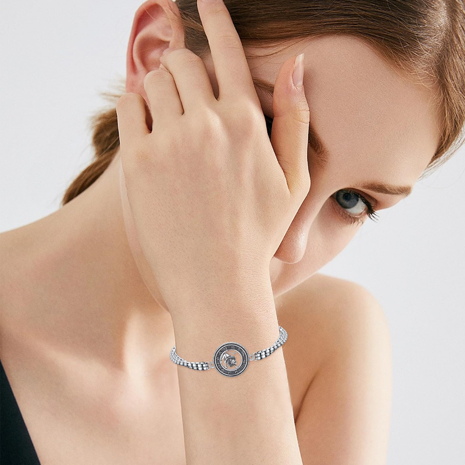Bracciale con i 12 segni zodiacali per uomini e donne, in argento sterling 925, gioielli di astrologia e oroscopo per regali di compleanno e Natale, con catena in acciaio inossidabile, Große