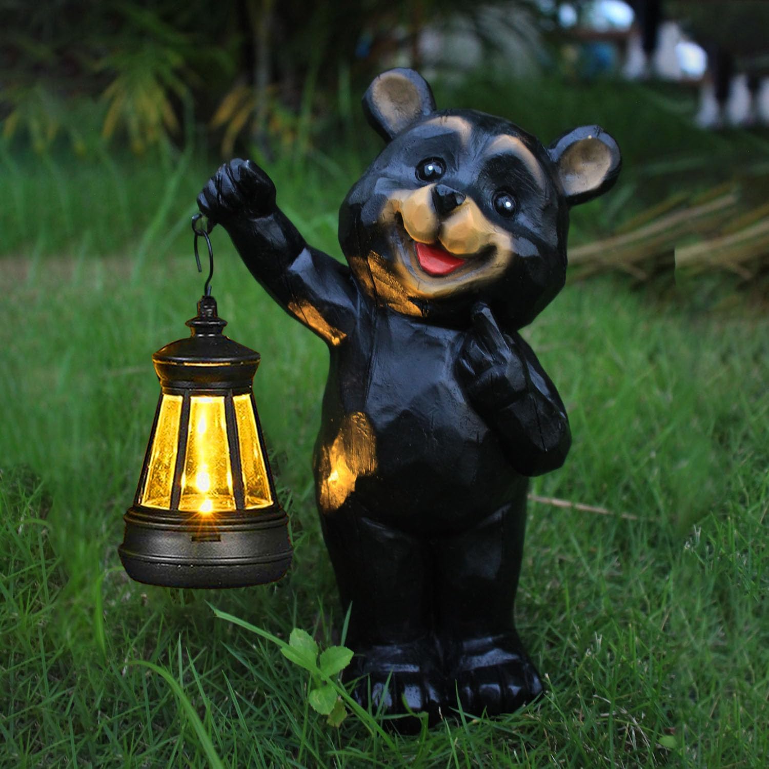 Garden Statues Bear Solar Figurine Lanterns Outdoor Waterproof Lights, Yard Decorations, Garden Decor Unique Birthday Housewarming Gifts for Mom, Resin Material, Hand-Painted