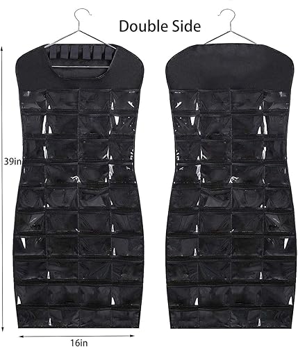 Miniatura 2 de Organizador de joyas colgante, de doble cara, 84 bolsillos transparentes y 6 bucles de gancho para guardar joyas (negro)