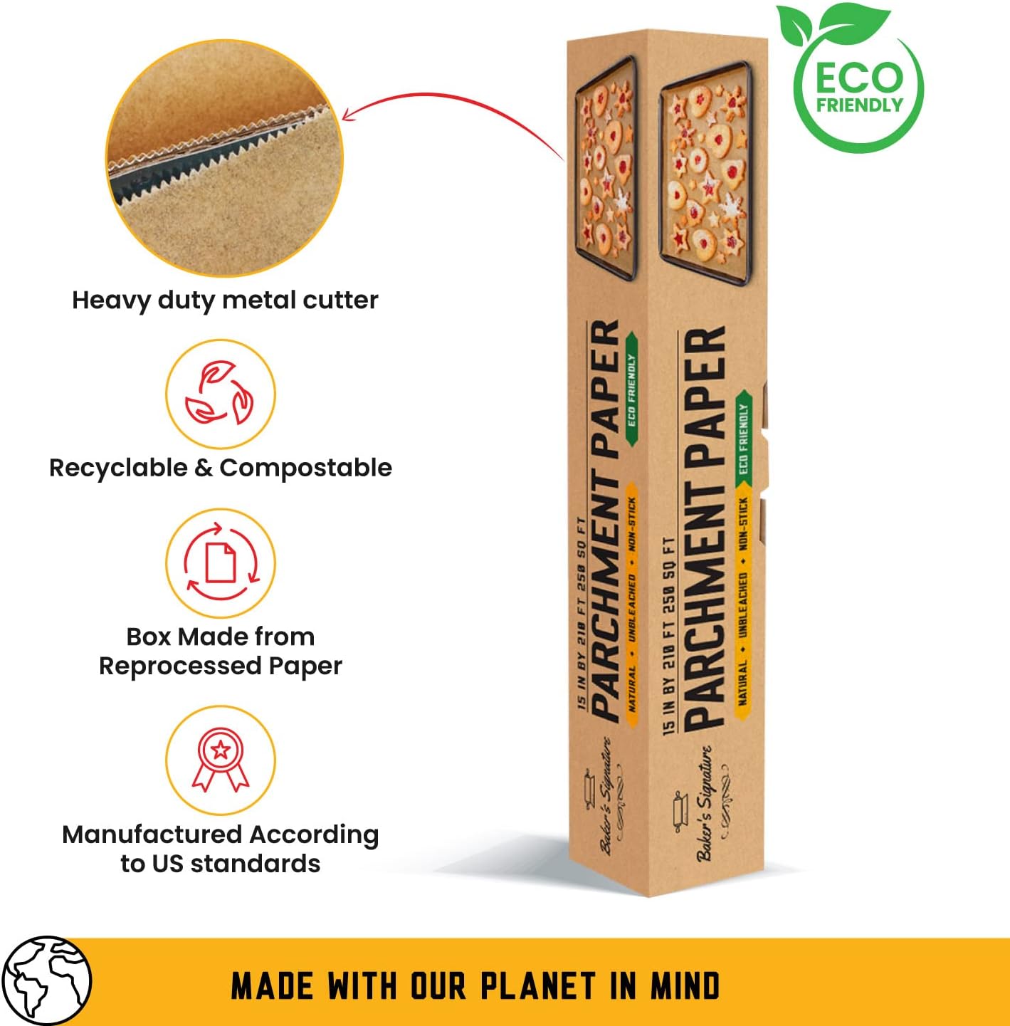 Unbleached Parchment Paper Roll 15 in x 210 ft 260 Sq.Ft Paper Baking Paper by Baker’s Signature | Silicone Coated – Will not Soak Through or Burn – Non-Toxic & Comes in Convenient Packaging