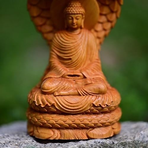 Miniatura 5 de Estatua de Buda con cabeza de guardián de serpiente, estatua de Buda Shakyamuni de madera de 4.7 pulgadas de alto, estatuas de Buda para decoración