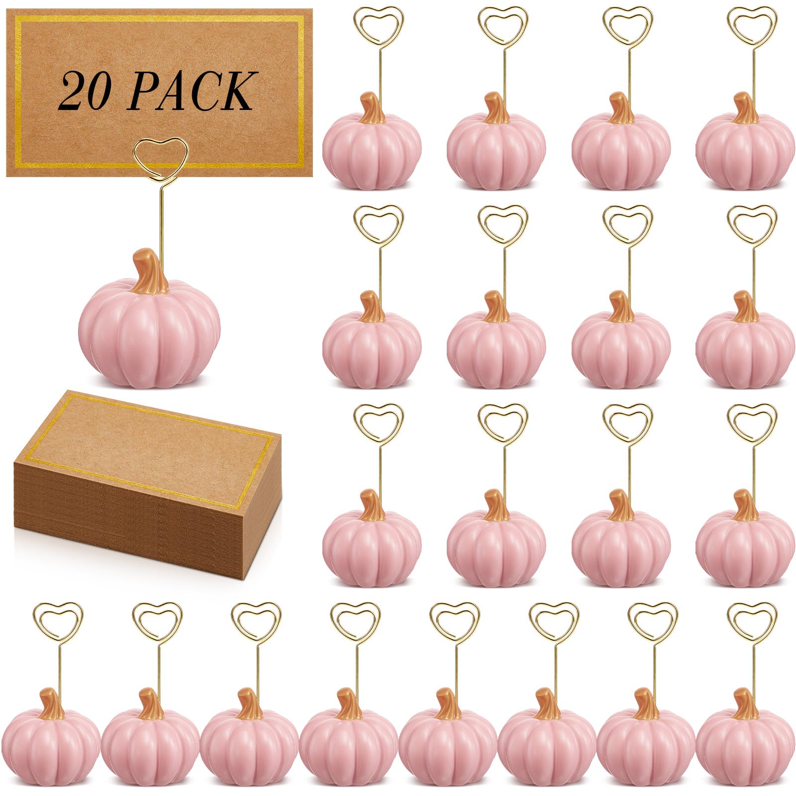 Qeeenar 40 Pcs Thanksgiving Pumpkin Place Card Holder with Fall Cards Pink