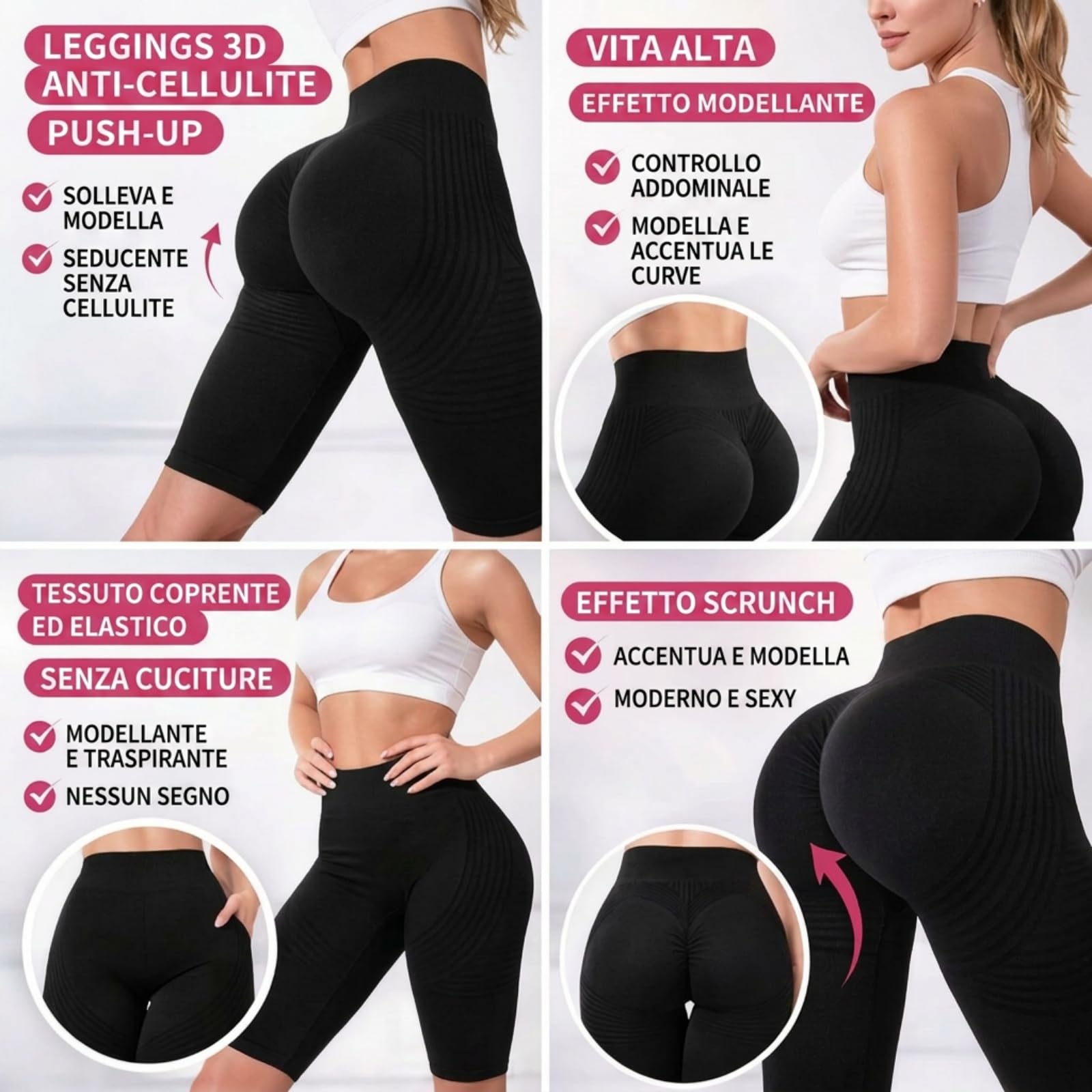 Leggins 3D Anticellulite Donna Leggins Corti Donna Fitta Bella Leggings Cellulite Leggin Compressione Graduata Lipedema Leggings Sportivi Push Up Vita Alta Senza Cuciture Pantaloni