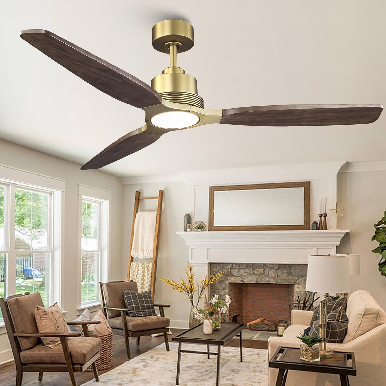Ceiling Fans with Lights and Remote, 56" Farmhouse Gold DC Motor Ceiling Fan for Bedroom Living Room, 6-Speed Reversible Airflow, Dimmable, Outdoor Ceiling Fans for Patios, Ventilador de Techo