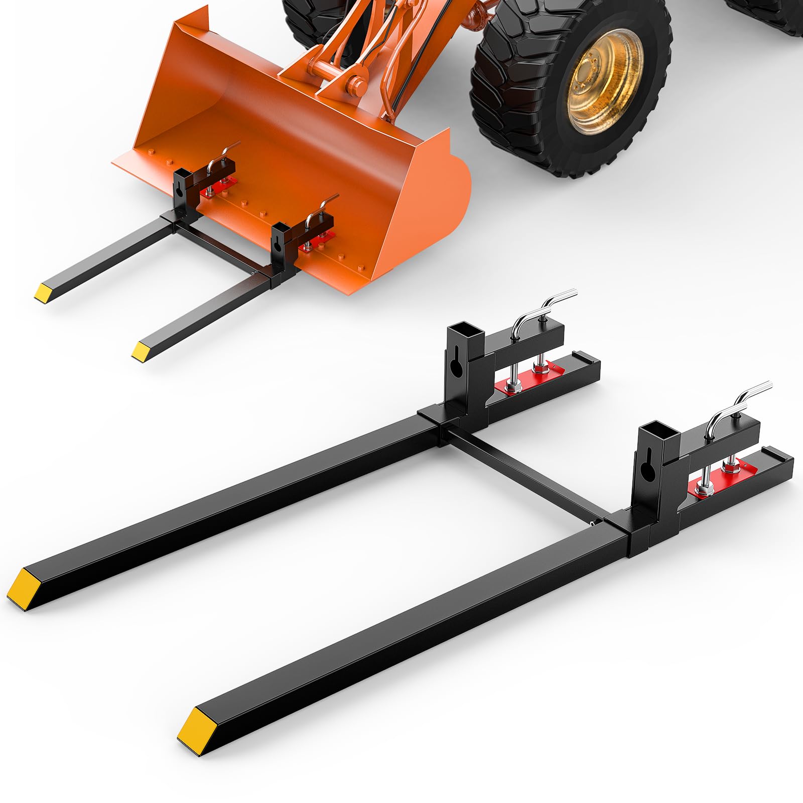 Nilight 60" 4000lbs Clamp on Pallet Forks with Adjustable Stabilizer Bar | Heavy Duty Steel Pallet Forks for Loader Bucket Skid Steer and Tractor