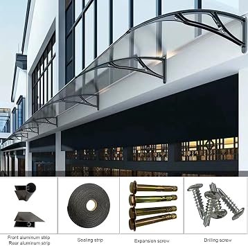 Window Awning, Awning for Door Entrance, Front Door Canopy, Hollow Sheet, Outdoor Patio Awning Canopy, Polycarbonate Window Door Awning Canopy, for Sun Shutter, Rain, Snow Protection(Black,100x200cm)