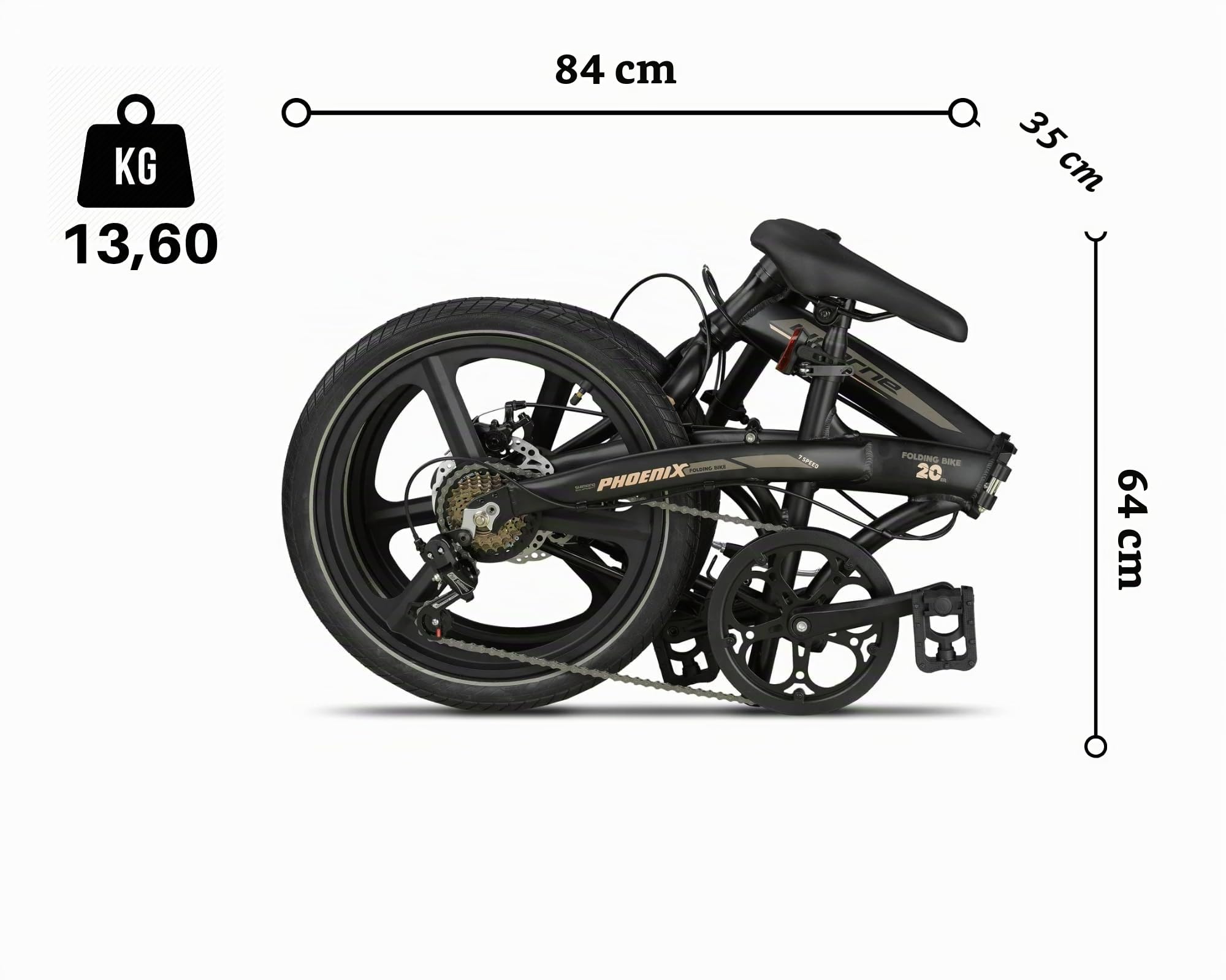 Licorne Bike Phoenix 2D Cross Bicicleta plegable de aluminio de 20 pulgadas, freno de disco, bicicleta plegable para hombre y mujer, 7 marchas, marco de aluminio