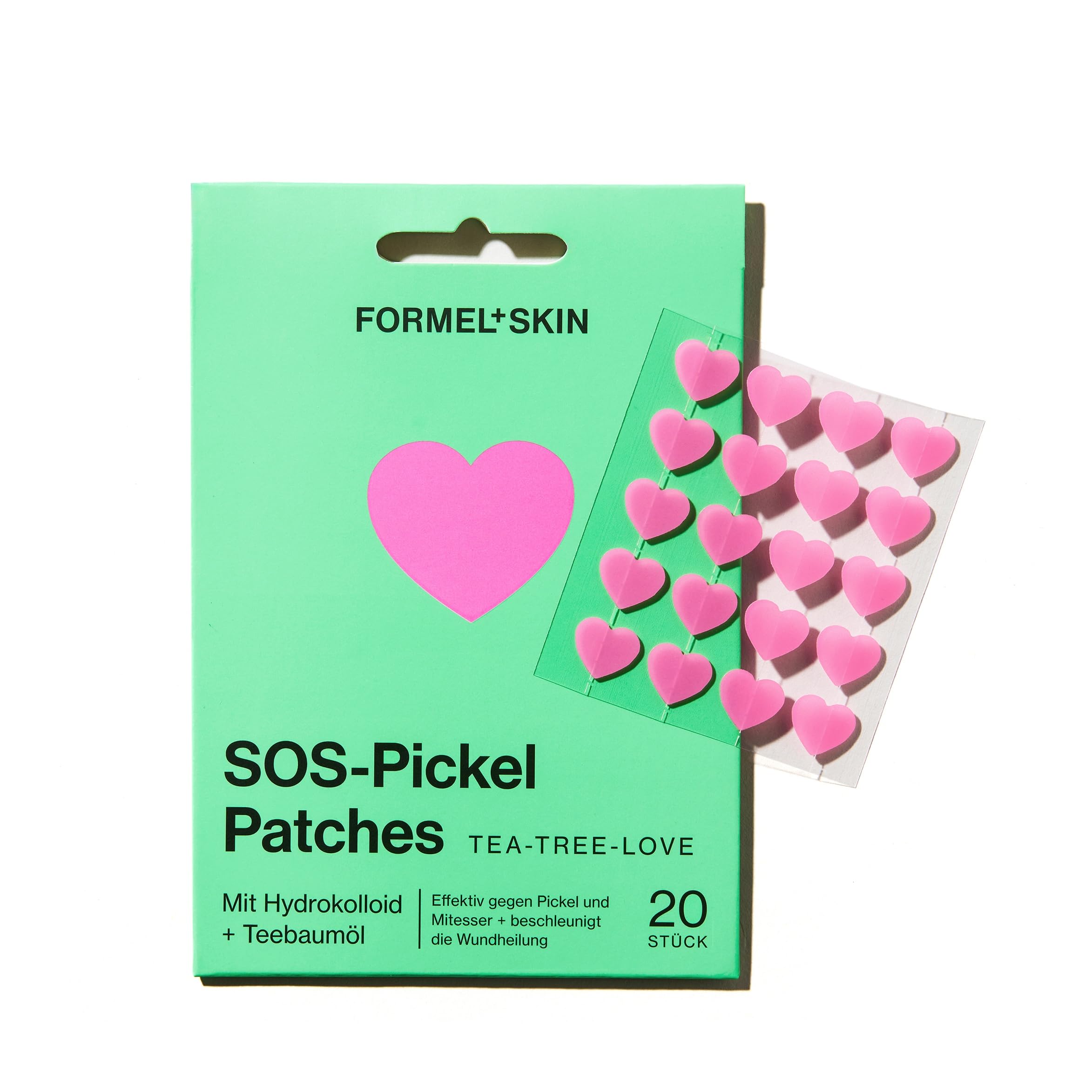 FORMEL SKIN Pickel Patch - Herzförmig, Rosa, Sanft - Pimple Patches Mit Teebaumöl, Beruhigend, Entzündungshemmend, Soforthilfe Für Alle Hauttypen Geeignet