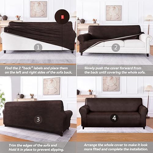 Miniatura 6 de molasofa Funda de sofá extragrande para decoración del hogar, suave funda de sofá de 3 cojines para sofá, funda de elastano similar al cuero. Funda