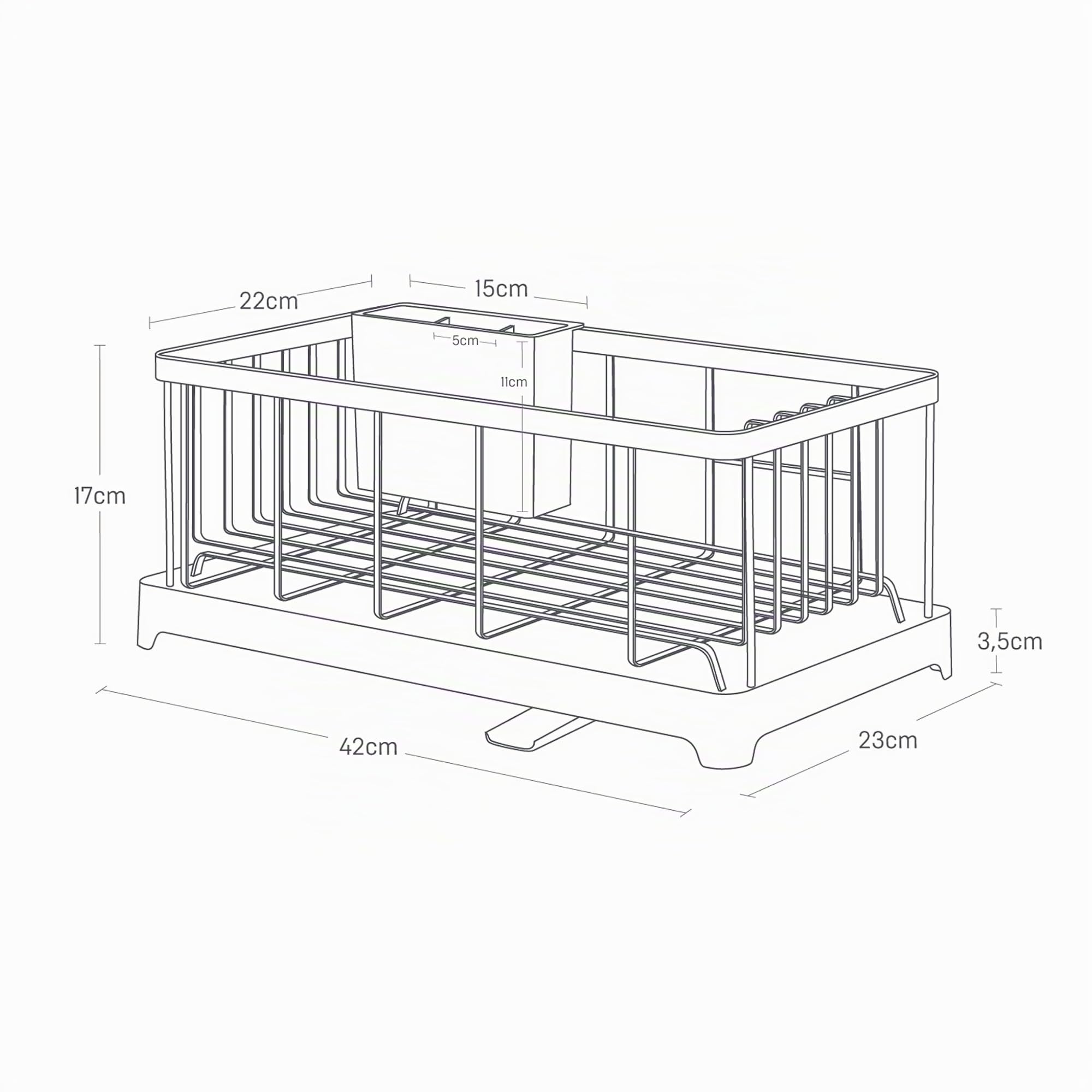 YAMAZAKI 2876 Tower Wire Dish Drainer, Black, Steel/ABS Resin, 42 x 23 x 17 cm